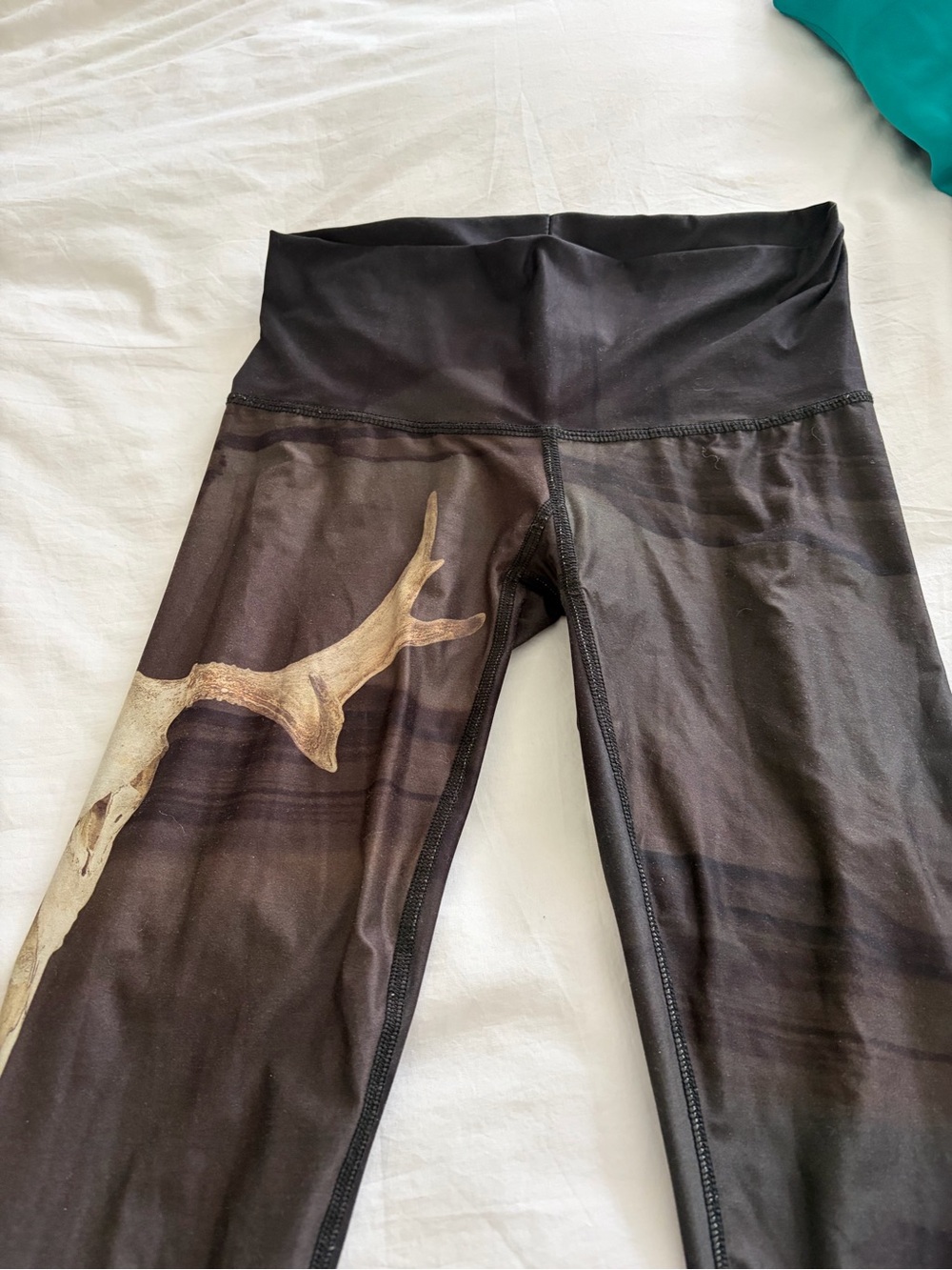 teeki Black Leggings with Antler Graphic